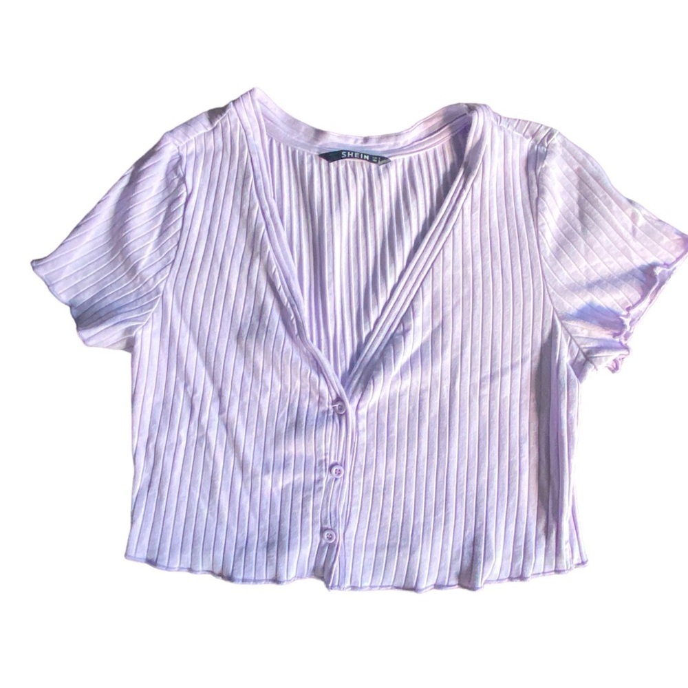 Shein Purple Button Down Cropped Tee Small